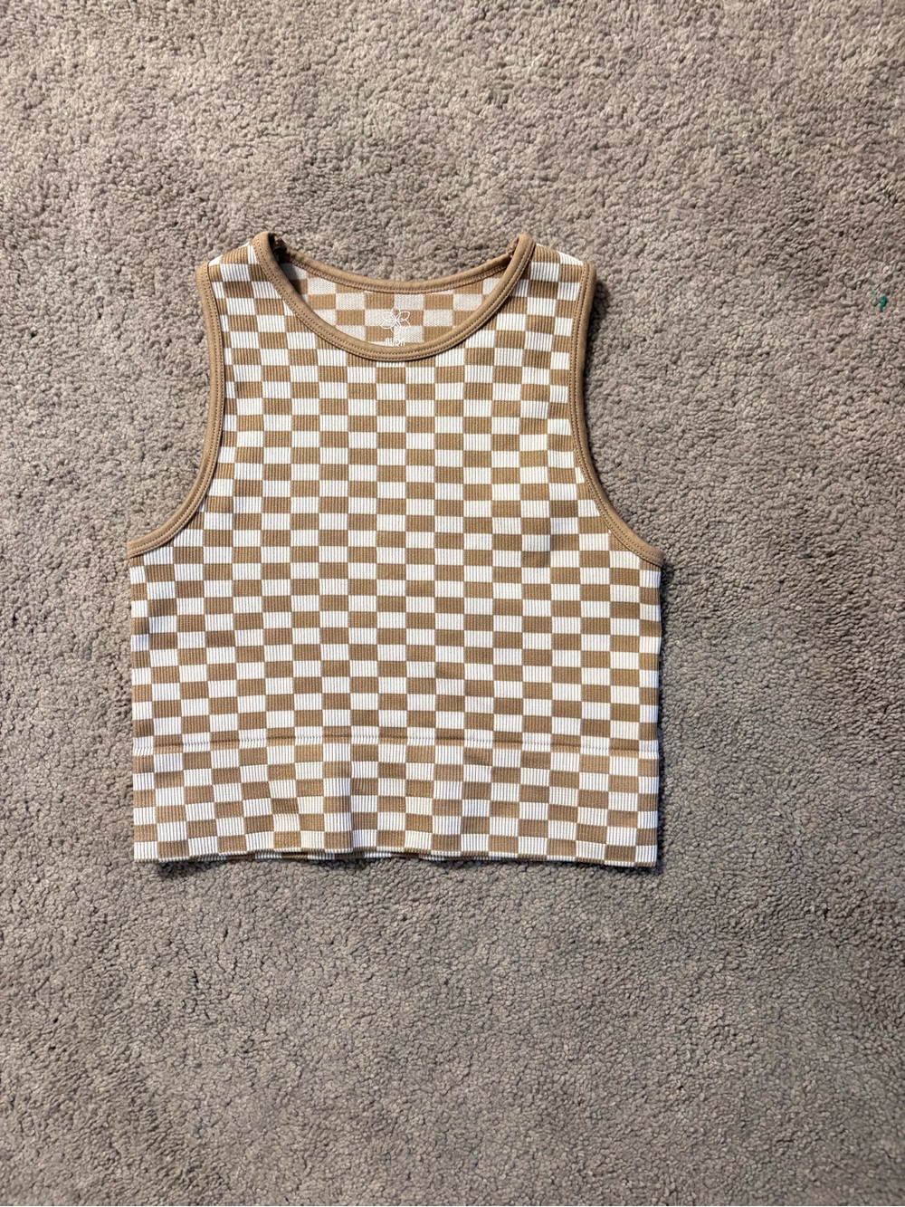 Aura Checkerboard Knit Tank - Brown & Light Gray